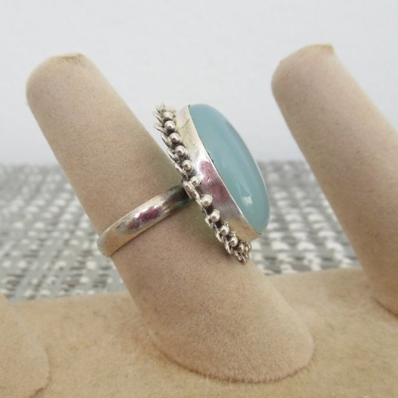 925 Silver 15mm Oval Chalcedony Cocktail Ring Sz 6 New - Picture 3 of 7